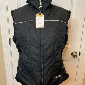 Spyder Black Reversible Faux Fur/Polyester Zip-Up Ski Vest Pockets, Size 8
